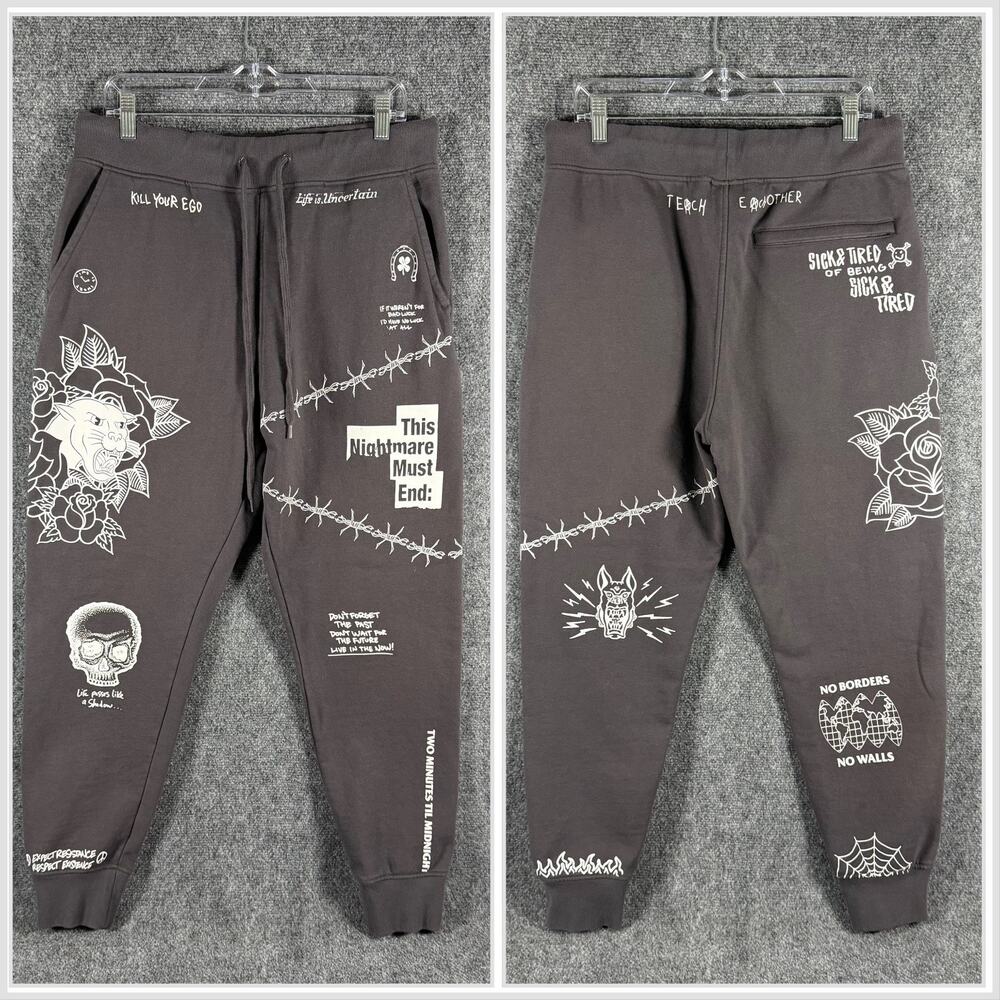 Ninth Hall Scribbles Jogger Sweatpants Mens L Gray Graphic Tattoo Streetwear